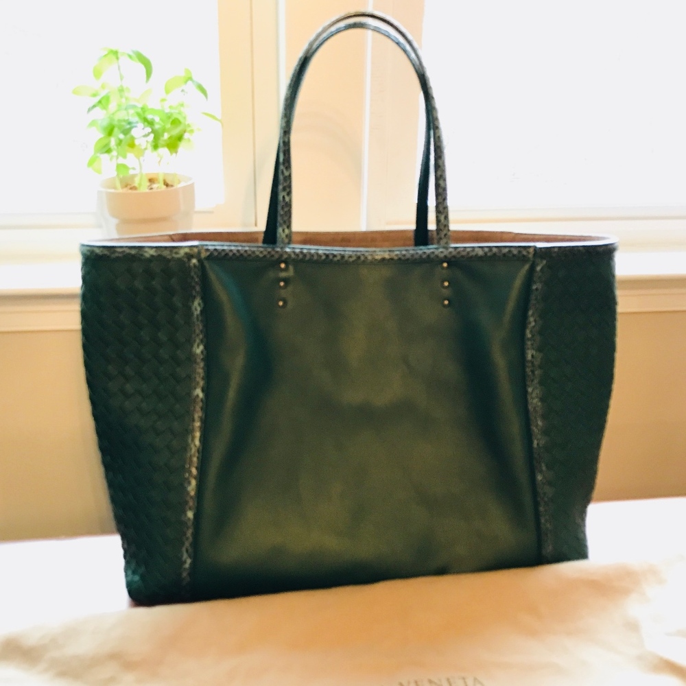Bottega Veneta Napa Leather Tote with Snake leather handle